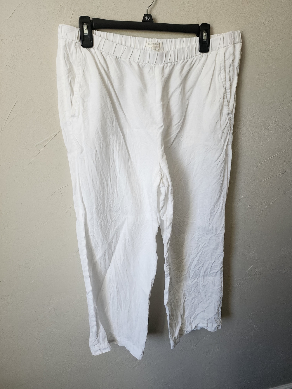 Eileen Fisher White Elastic-Waist Casual Chinos